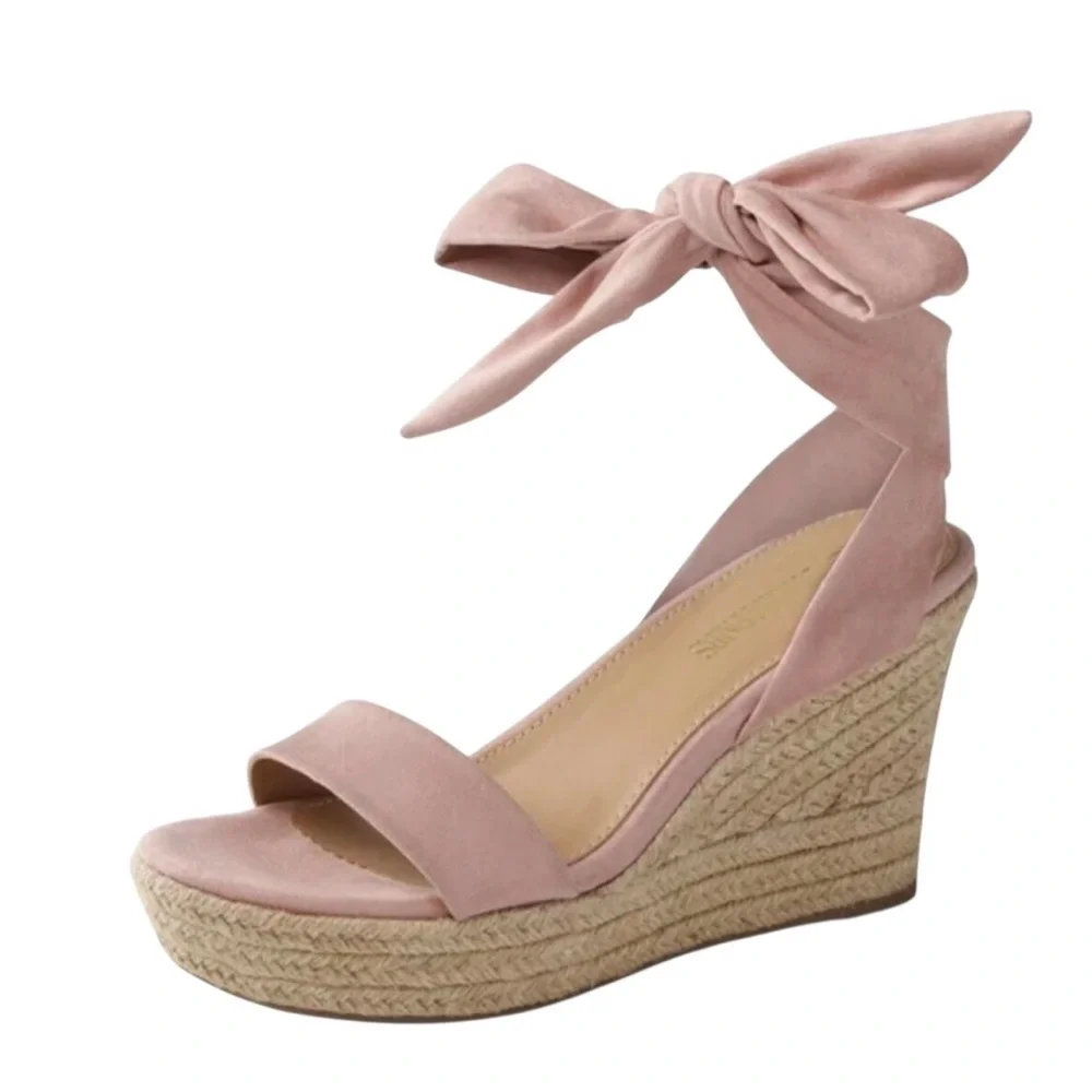 NWOB Dream Pairs Womens Pink Faux Suede Ankle Tie Lace Up Platform Wedges 9.5